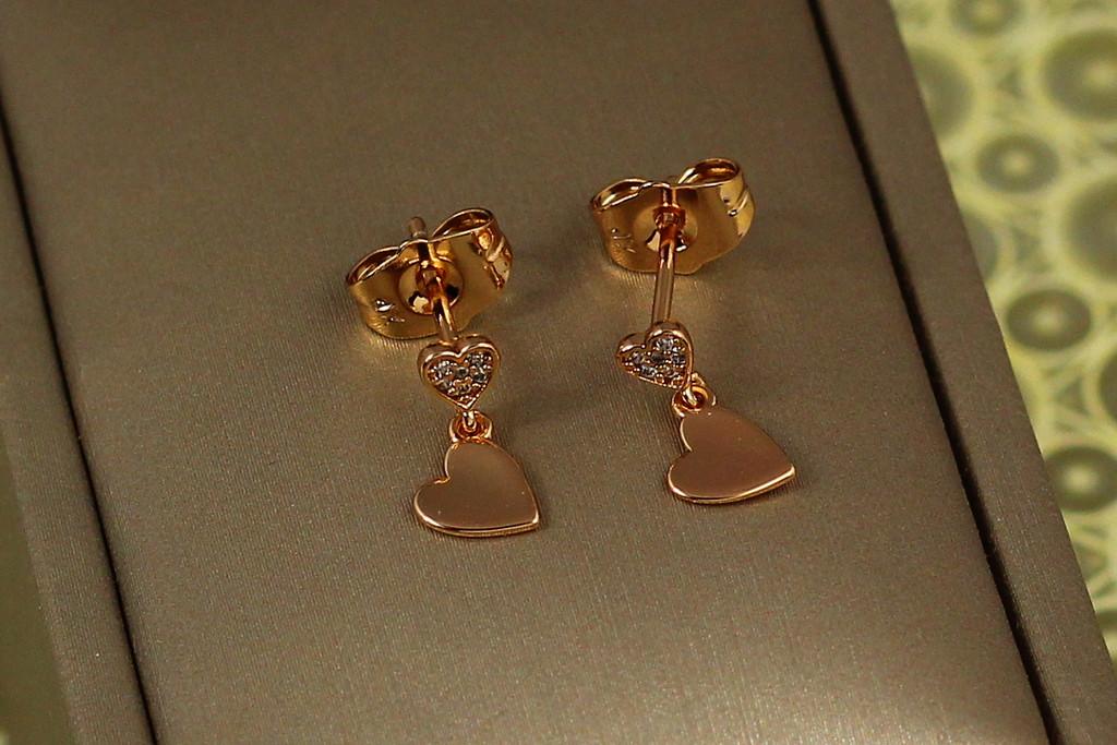 Серьги гвоздики Xuping Jewelry Маленькие сердечки с подвесками 1,2 см Золотистый (2359564526)