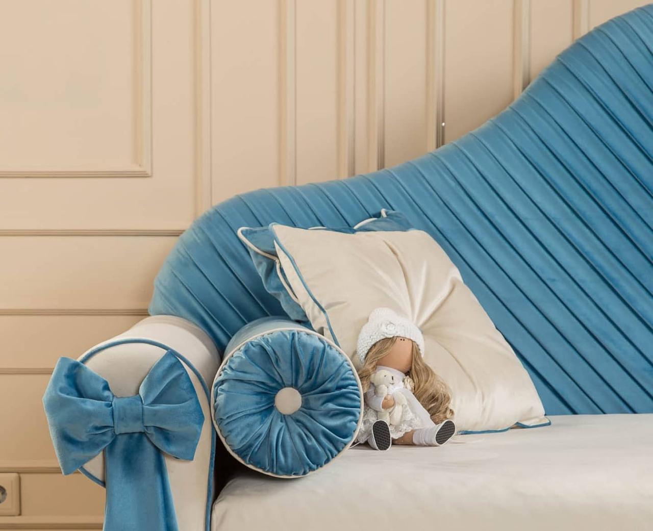 Диван дитячий MeBelle PANKTI велюровий з нішою для білизни 80х170 см Білий/Блакитний (DD_006_2) - фото 10