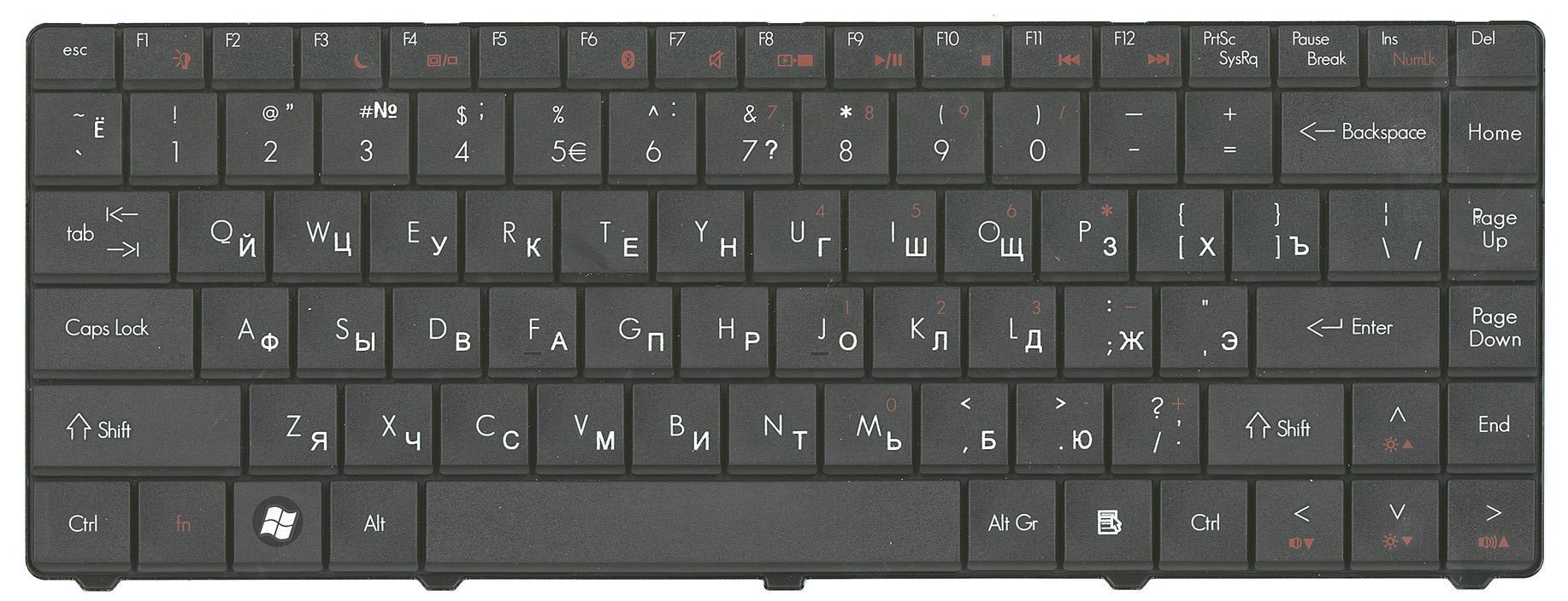 Клавиатура для ноутбука Acer eMachines D725 версия Packpard Bell длинный шлейф Black