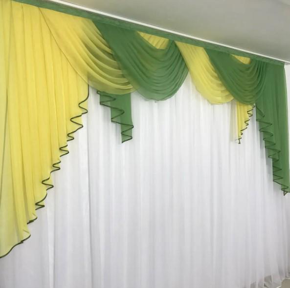 Ламбрекен на карниз в гостиную шифон 3 м Зеленый/Желтый (352)
