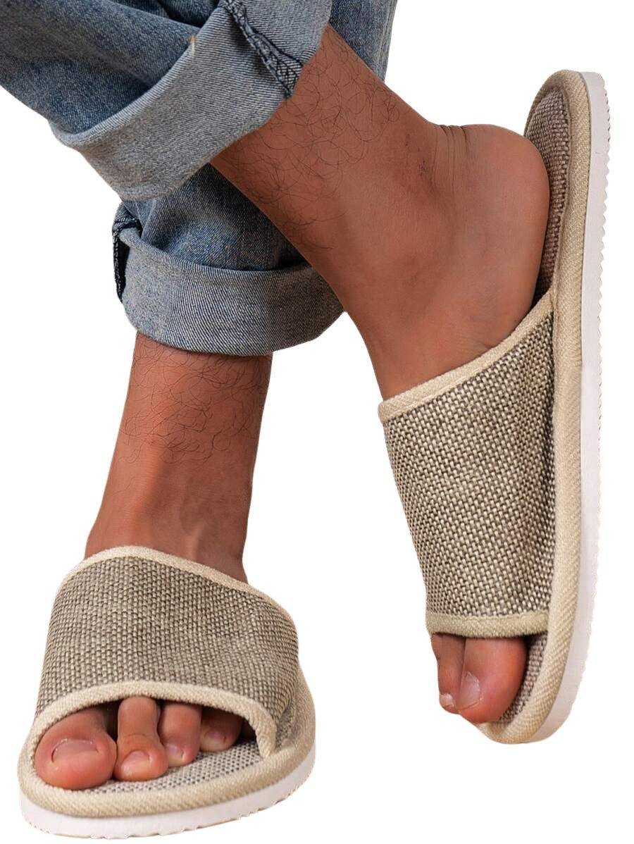 Домашние льняные тапочки с открытым носком р. 44/45 29,5 см Бежевый Домашние льняные тапочки с открытым носком р. 44/45 29,5 см Бежевый