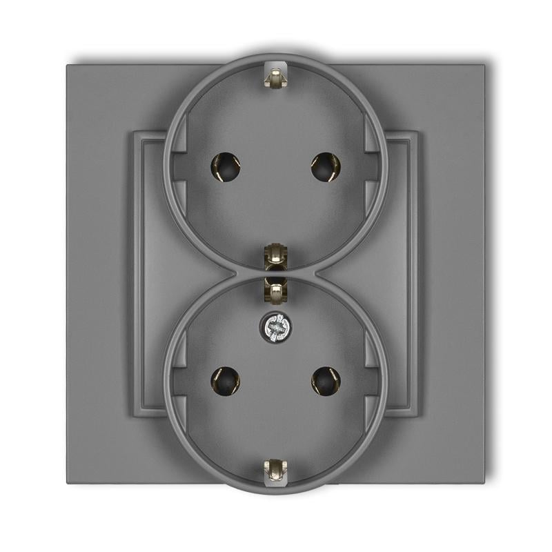 Розетка двойная Karlik Mini с заземлением Schuko Серый матовый (27MGP-2s)