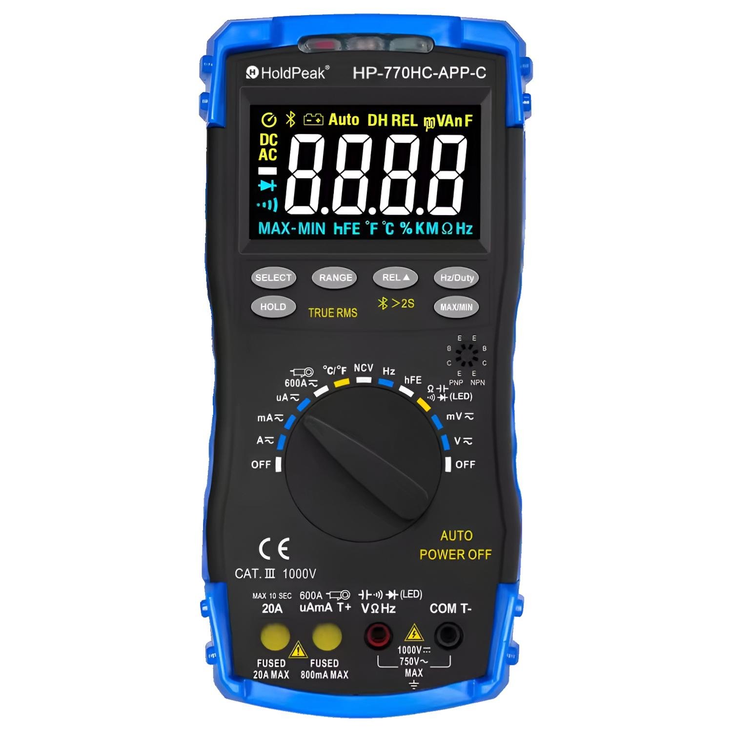 Мультиметр цифровий HoldPeak HP-770HC-APP-C TrueRMS 6000 відліків 1000 В 20А AC/DC 60МОм 100 мФ 1000°C 10МГц - фото 4
