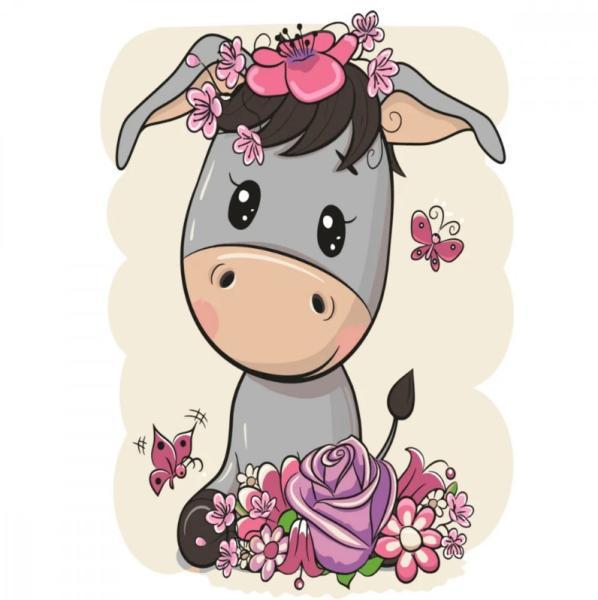 Картина по номерам Strateg Животные Маленький ослик в цветах 30х40 см в термопакете (SS-6435-mt)