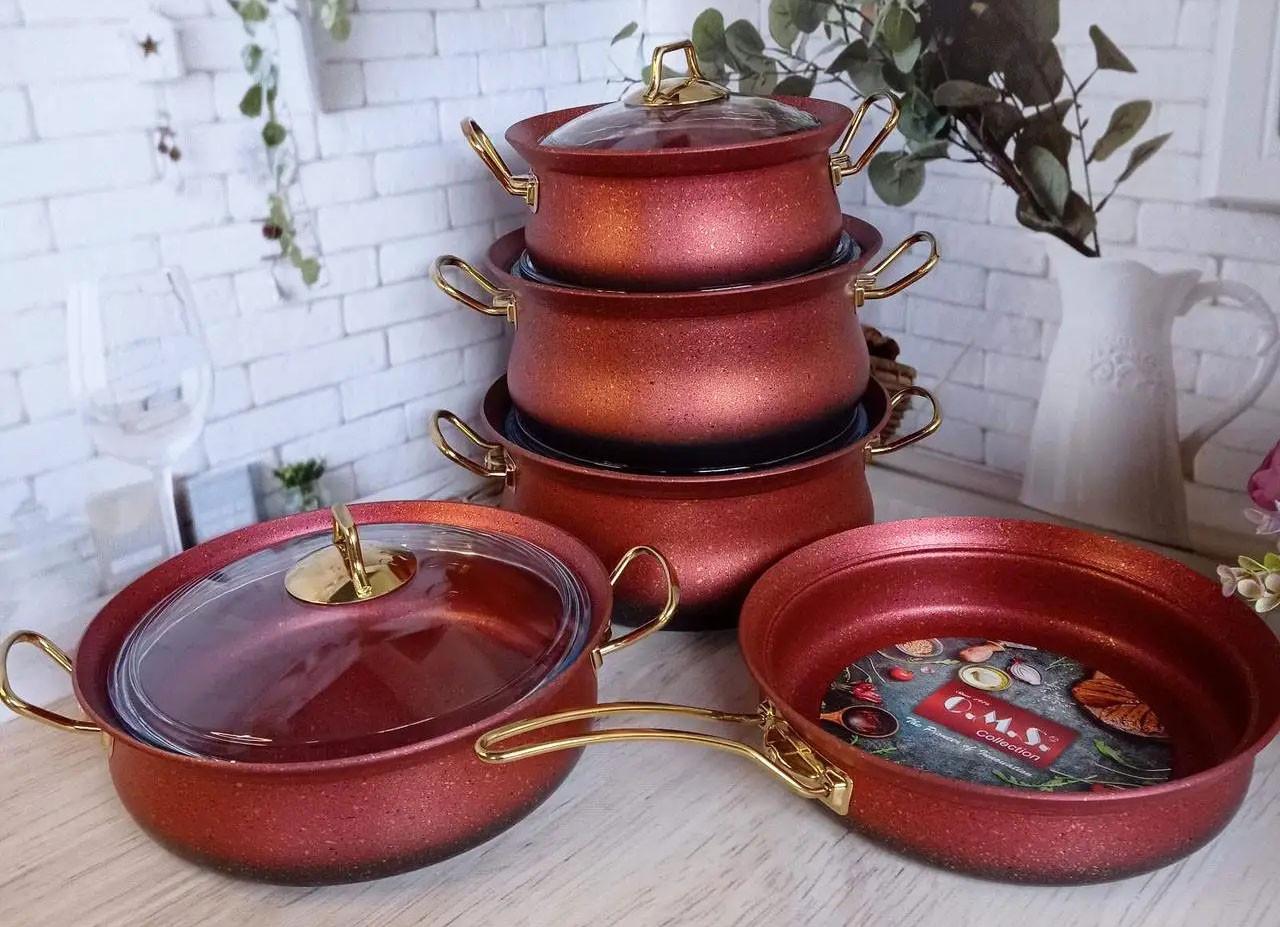 Набір каструль з кришками O.M.S. Collection 3045 з гранітним покриттям Червоний (1936498184) - фото 2 Набір каструль з кришками O.M.S. Collection 3045 з гранітним покриттям Червоний (1936498184) - фото 2