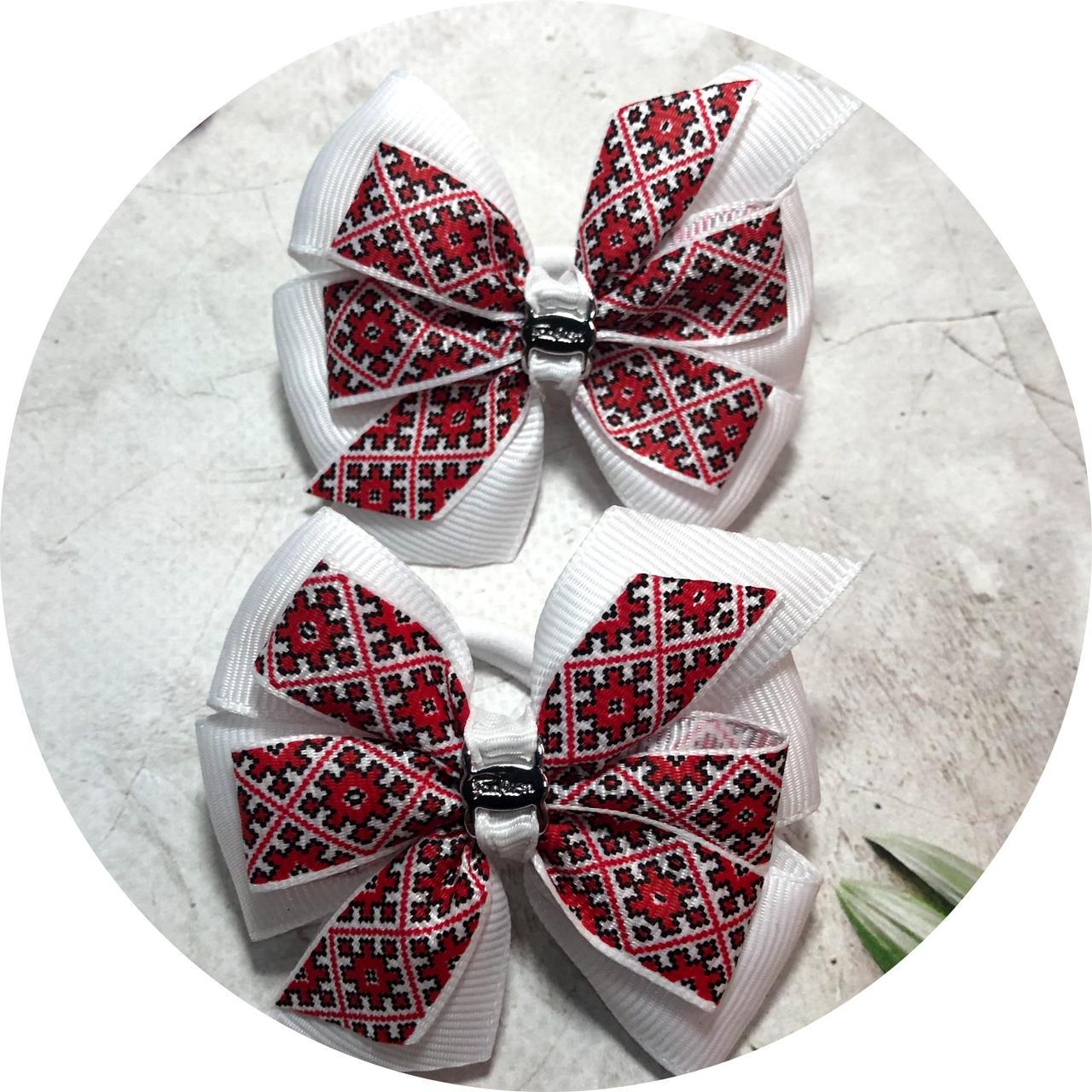 Бантики детские на шпильке Украинский орнамент 7 см 2 шт. Белый с красным (11442) Бантики детские на шпильке Украинский орнамент 7 см 2 шт. Белый с красным (11442)