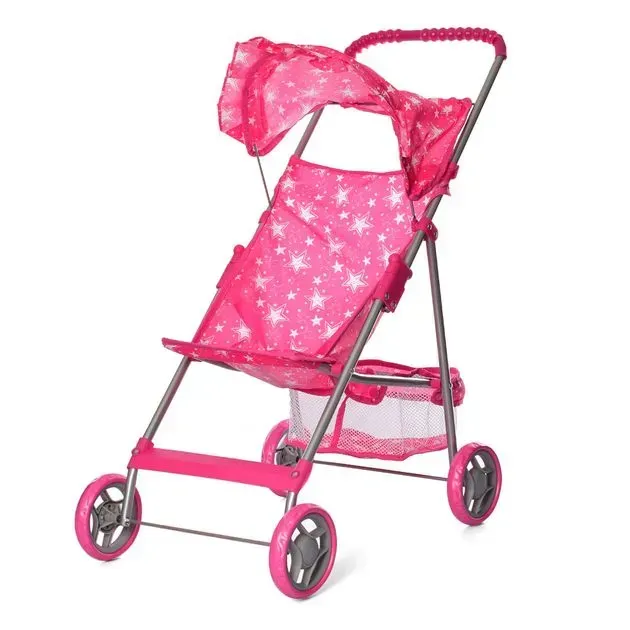 Коляска для ляльок літня прогулянкова з металу та текстилю 63 см Рожевий з зірочками (150-98-9304.3)