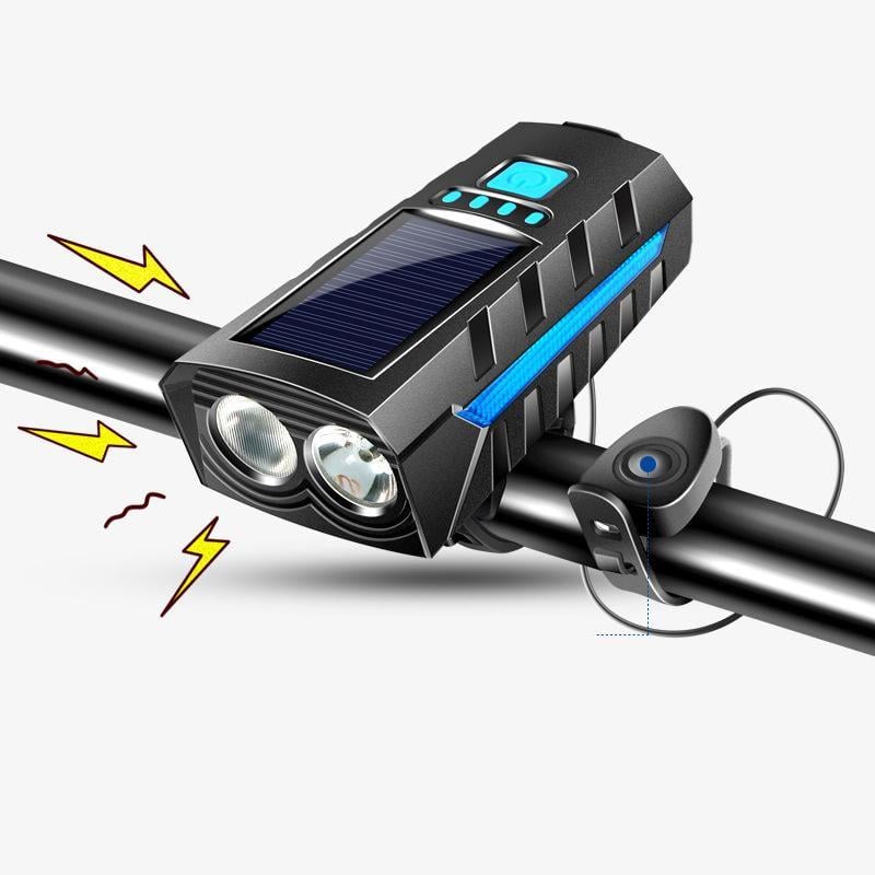 Ліхтар на велосипед із сигналом на 3 режими з панеллю зарядки від сонця 11418 Синій (4571549) - фото 3