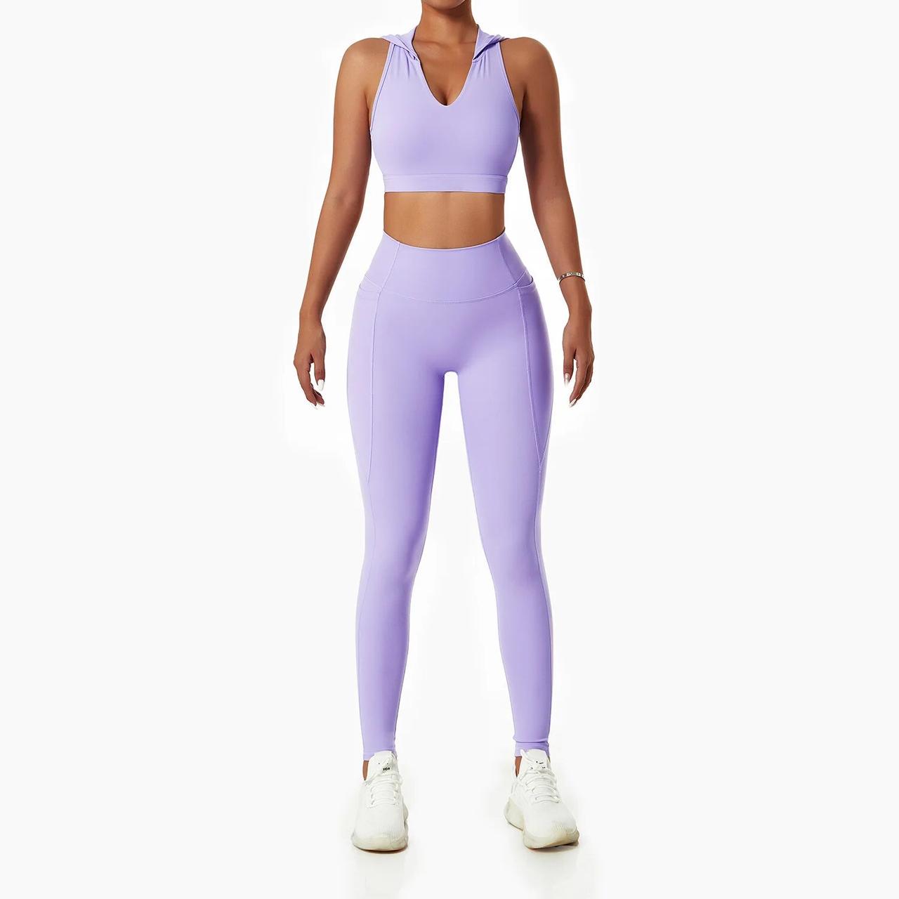 Костюм спортивный без пуш-ап топ с капюшоном/леггинсы M Фиолетовый (MU02M)