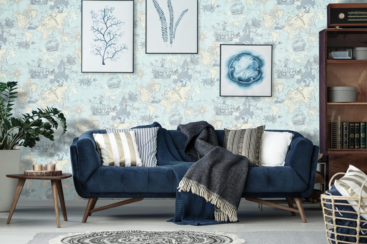 Шпалери універсальні LS миючі 10,05х1,06 м Блакитно-бежевий (5-1539) - фото 5