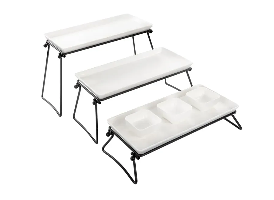 Набір сервірувальних фарфорових блюд на підставці 3 шт.