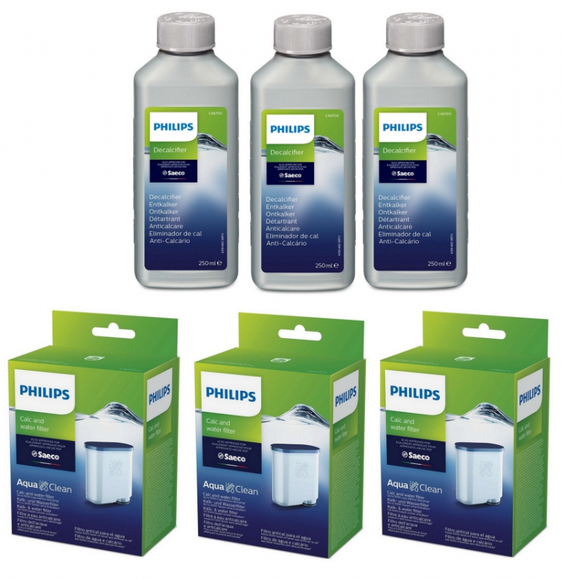 Набір для обслуговування кавоварок Philips/Saeco фільтр для води AquaClean CA6903/10/рідина від накипу CA6700/10 250 мл 3 шт. (10262020) Набір для обслуговування кавоварок Philips/Saeco фільтр для води AquaClean CA6903/10/рідина від накипу CA6700/10 250 мл 3 шт. (10262020)