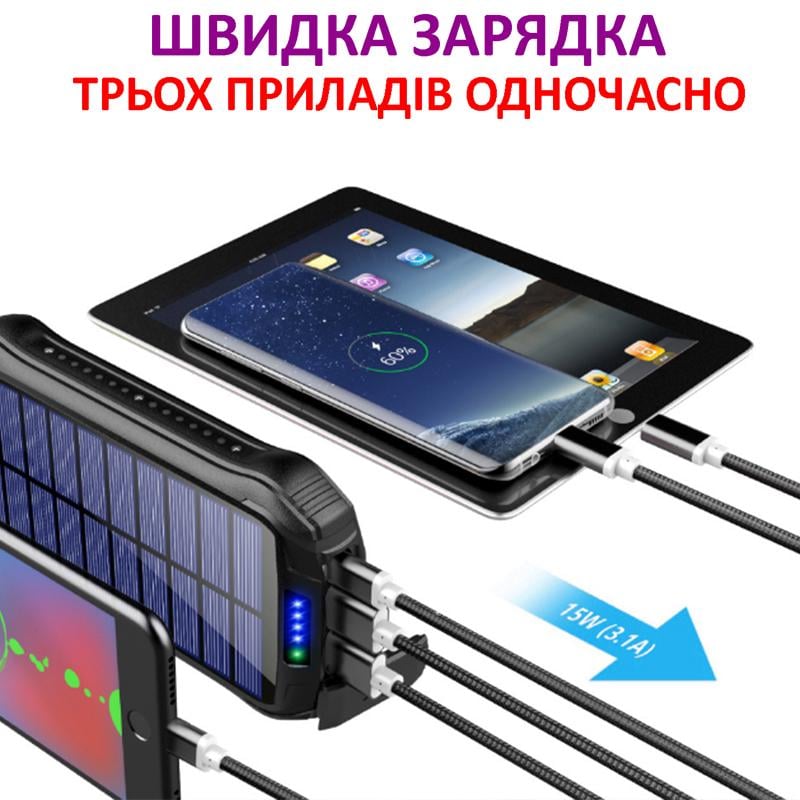 Повербанк Solar XN-i26W 26800 mAh бездротова зарядка/сонячна панель/ліхтар (9333053) - фото 3