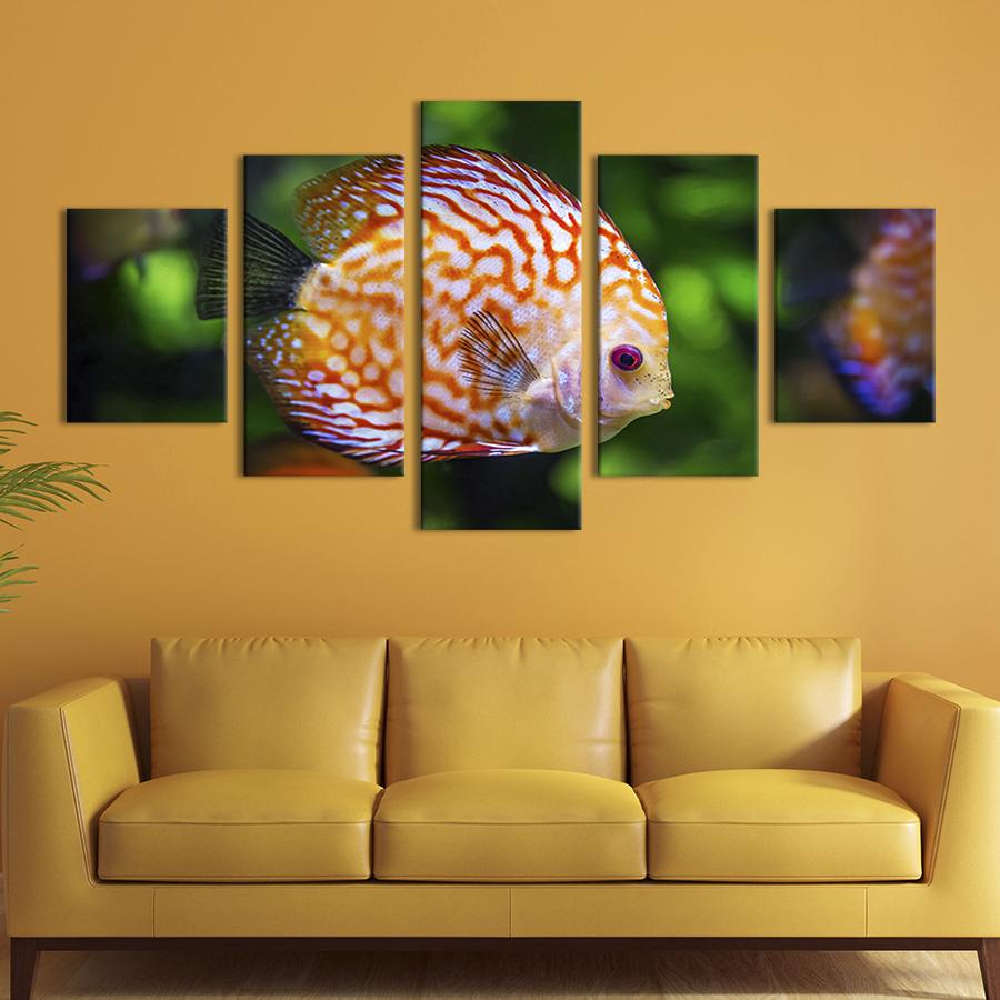 Модульная картина из 5 частей на холсте интерьерная картина Рыба с необычным узором 162x80 см (188-52)