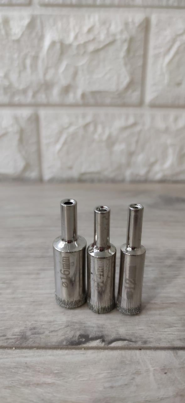 Коронки алмазные для стекла и керамики 16 мм 14 мм и 12 мм 3 шт. (KG-6661)