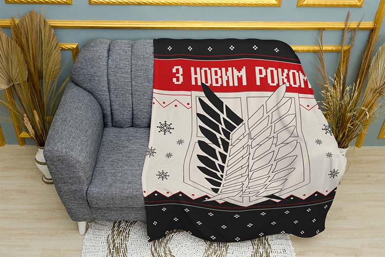 Плед плюшевый Intelligence corps Attack on Titan Winter Defense однослойный 150х210 см Черный (114606-1)