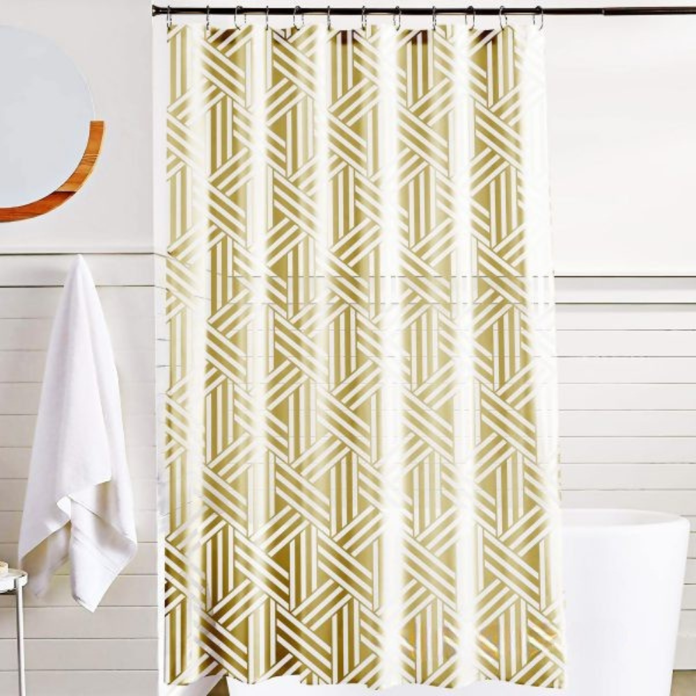 Шторка для ванной и душа из PEVA с пластиковыми крючками с золотистым принтом 180x180 см Белый Шторка для ванной и душа из PEVA с пластиковыми крючками с золотистым принтом 180x180 см Белый