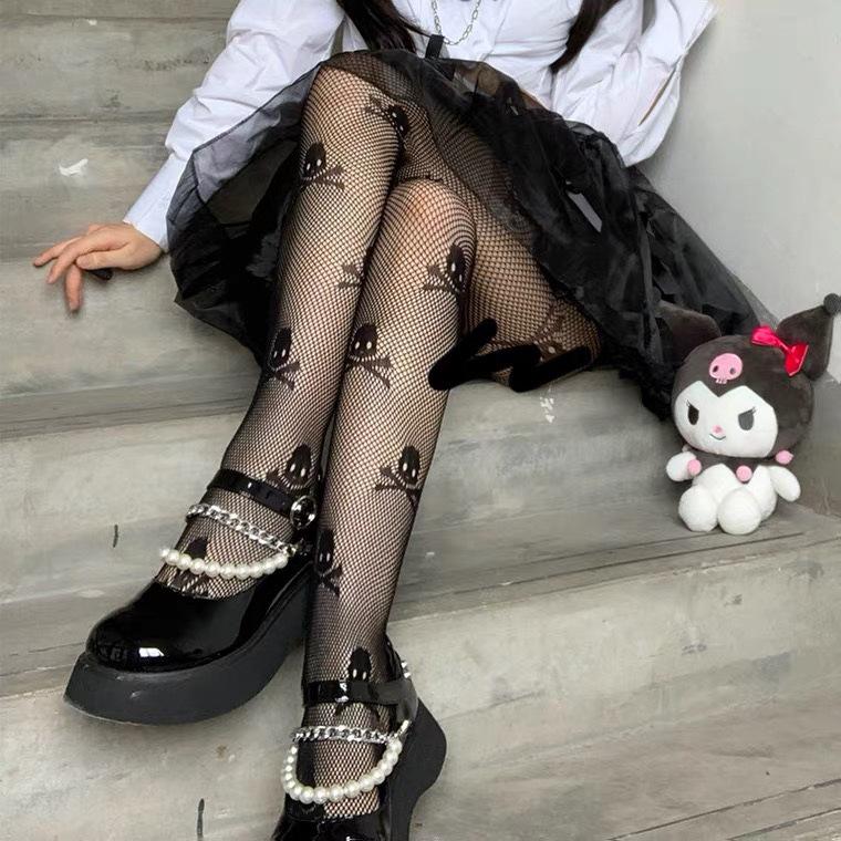 Колготы с черепами в сетку One Size Черный (38912) - фото 5