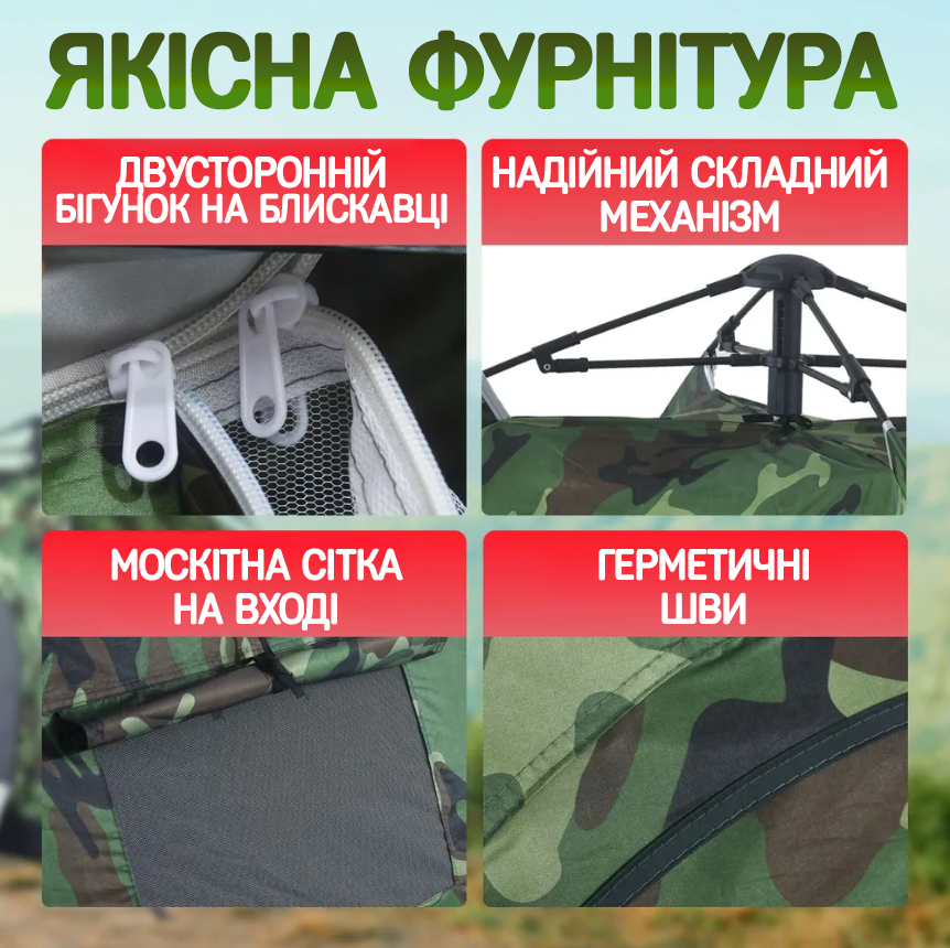 Намет туристичний 4-х місний 200х200 см каркасний Камуфляж (Е500065) - фото 4