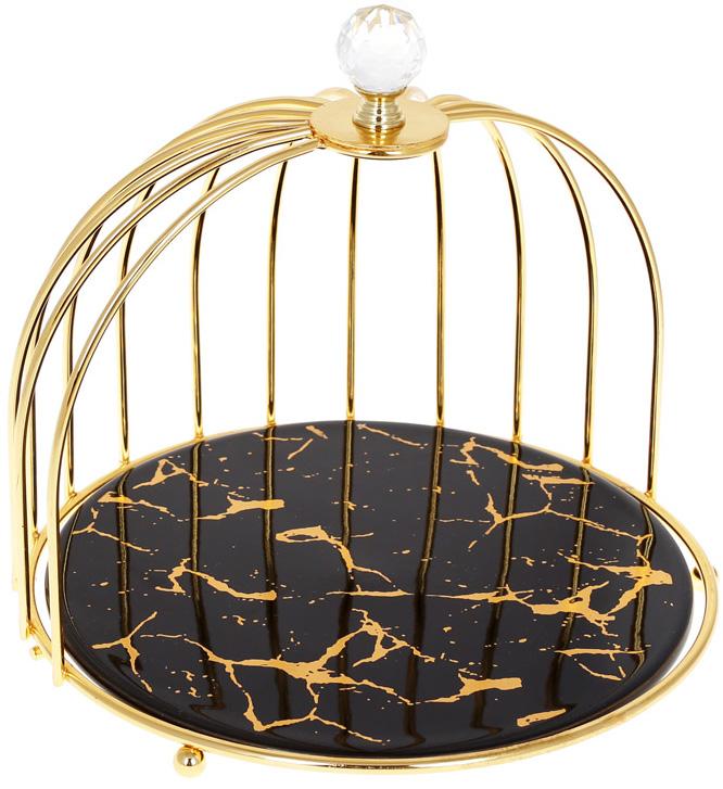 Блюдо Мраморная Роскошь Ø 22 см фарфор круглое Черный мрамор (BD-954-521)