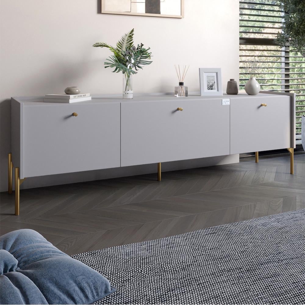 Тумба под телевизор на 3 ящика Lion Wood с золотыми ножками 160х65х40 см Кашемир (Lion-042996)