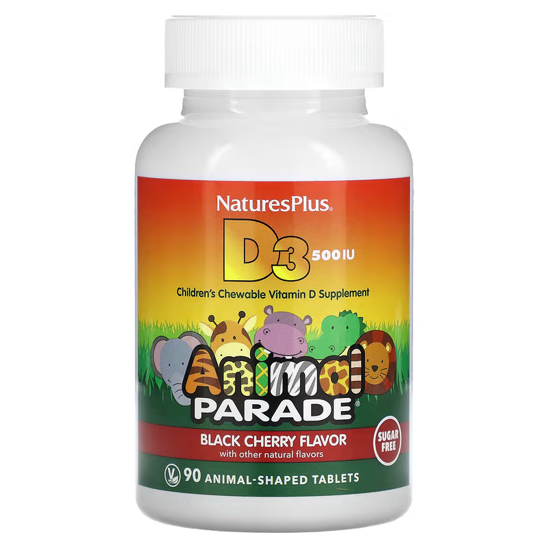 Витамин D3 Nature's Plus Source of Life Animal Parade без сахара 12,5 мг 500 МЕ 90 таблеток