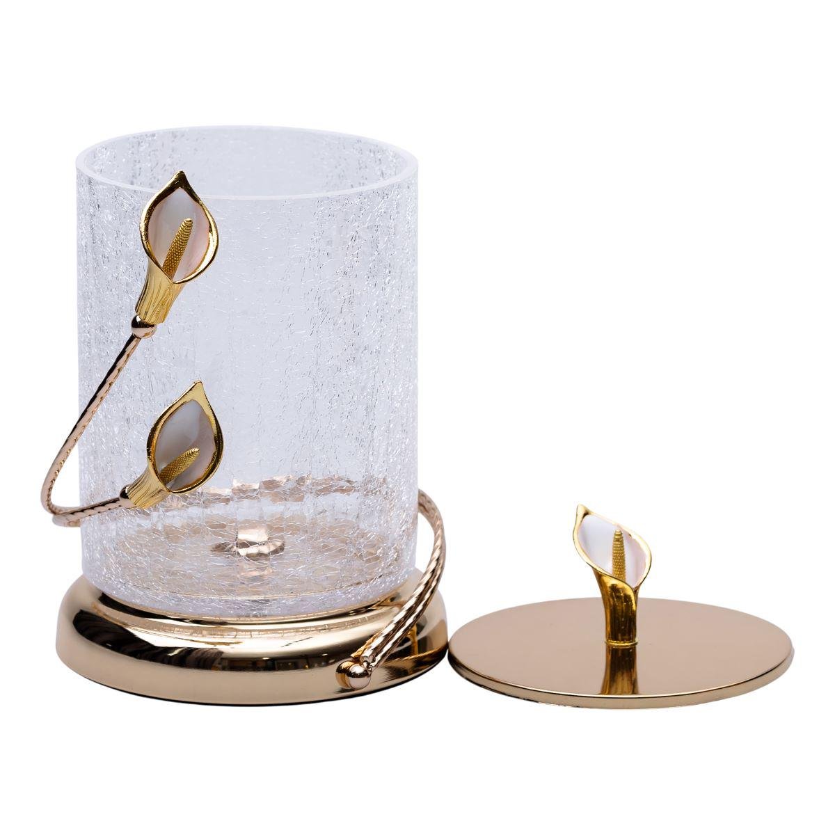 Цукерниця скляна з кришкою 14х23 см з квітковим металевим декором цукерниця - фото 3