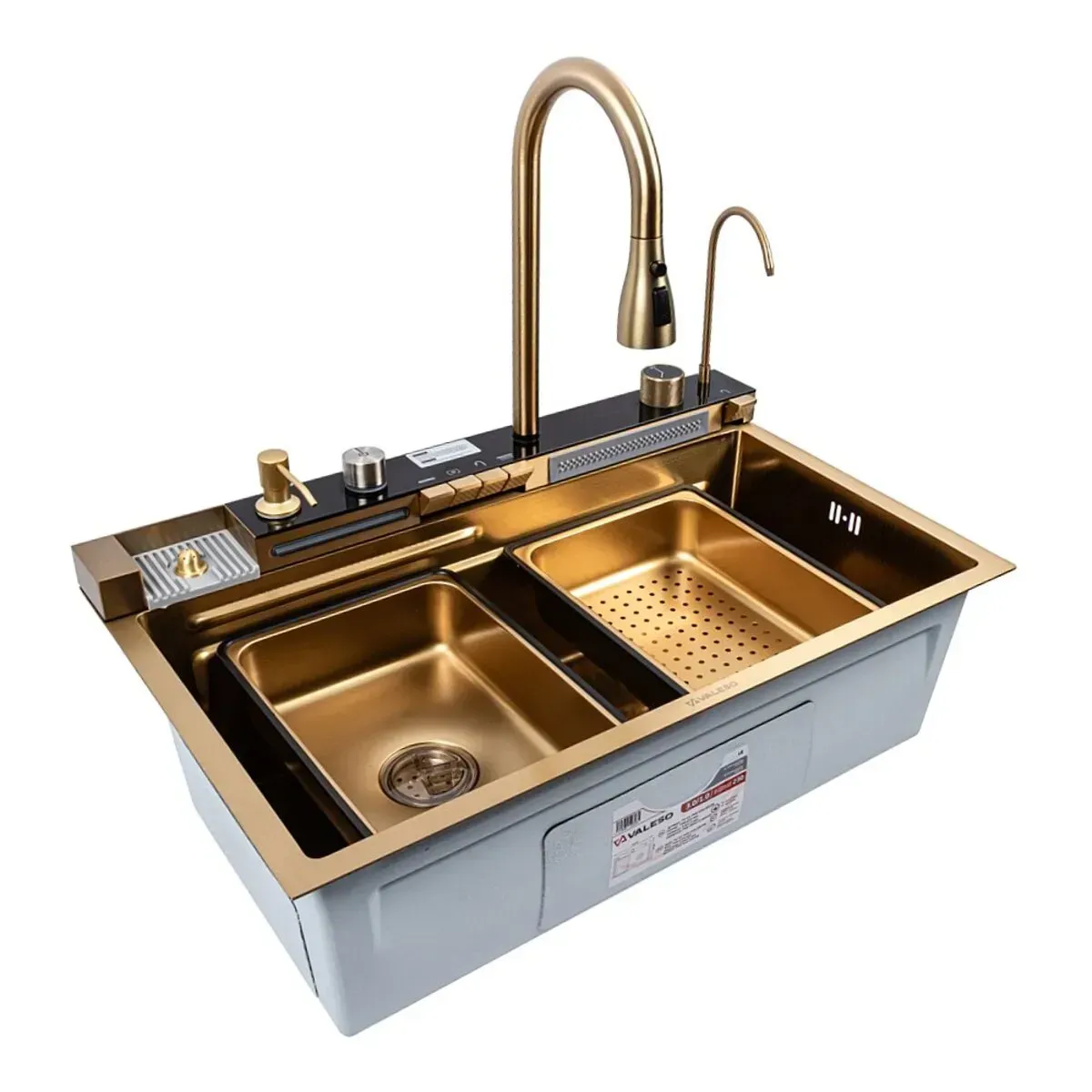 Мойка для кухни Valeso Handmade Водопад с декором PVD 75x45 см Gold (36693097)