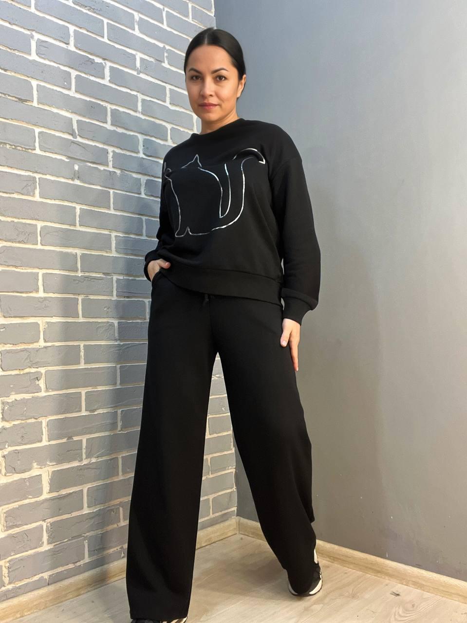 Костюм жіночий JOGGY 8063-7557 світшот кошеня та брюки широкі палаццо M Чорний (1475)