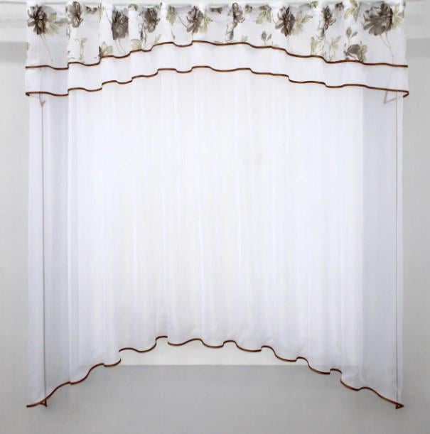 Гардина на кухню шифон/батіст 280х170 см Коричневий/Білий (036к)