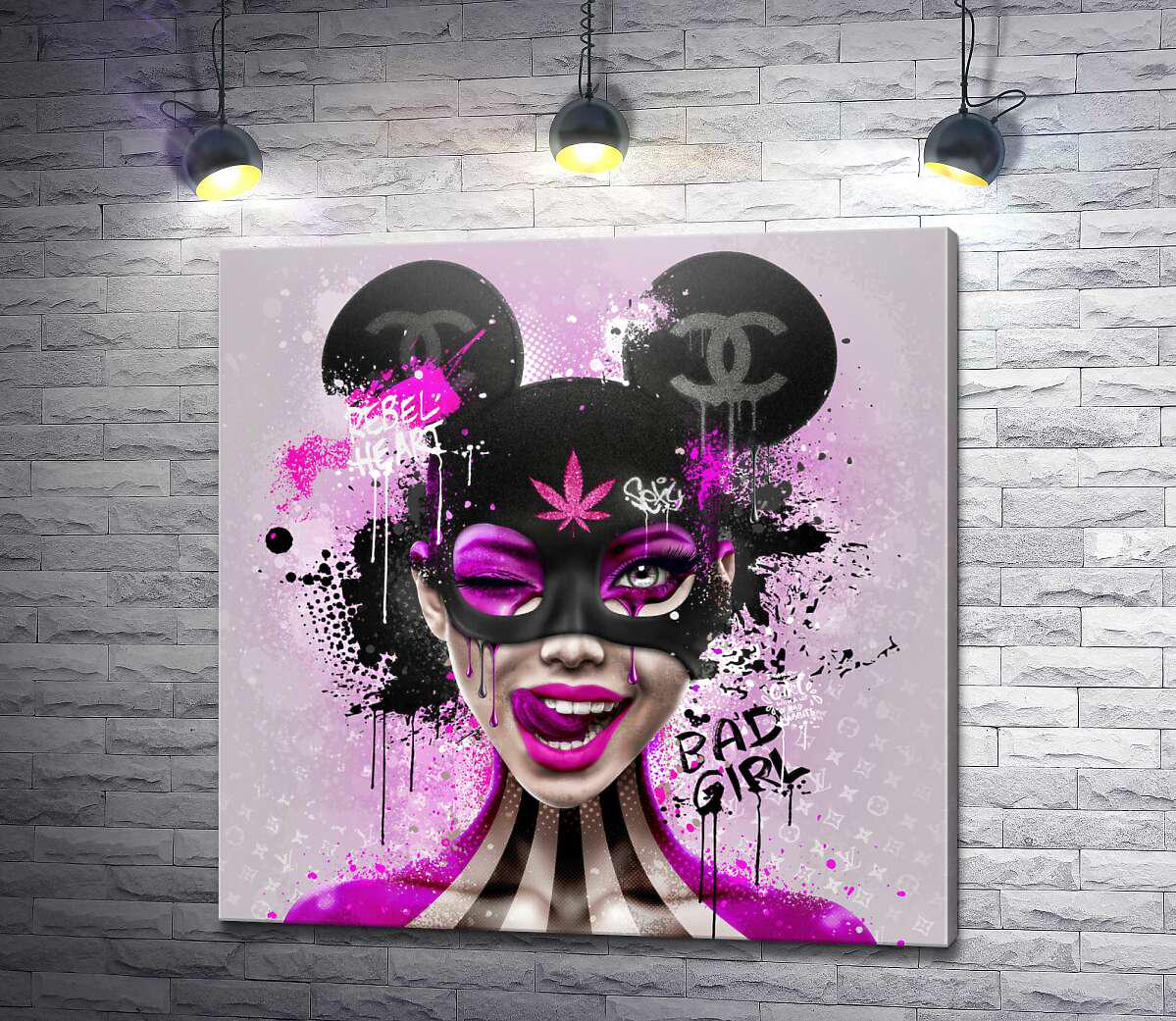 Картина ArtPoster Bad Girl - Дерзкая девушка в маске Микки Мауса 130x130 см Модуль №1 (003857)