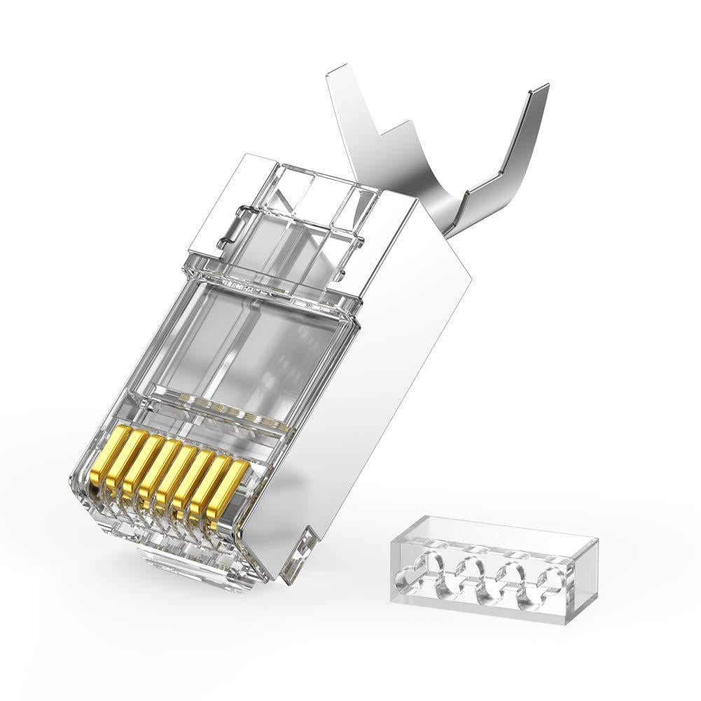 Коннектор RJ45 UGREEN NW123 10 шт. в упаковке экранированный для кабелей Cat 6 Cat 6A и Cat 7 до 10 Гбит/с прозрачный (70316)