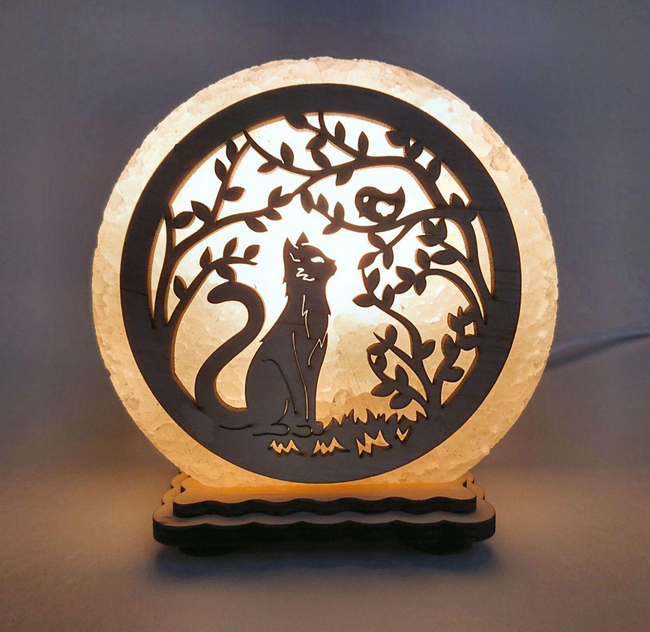 Соляной светильник Кот и птичка (KM-00007-y)