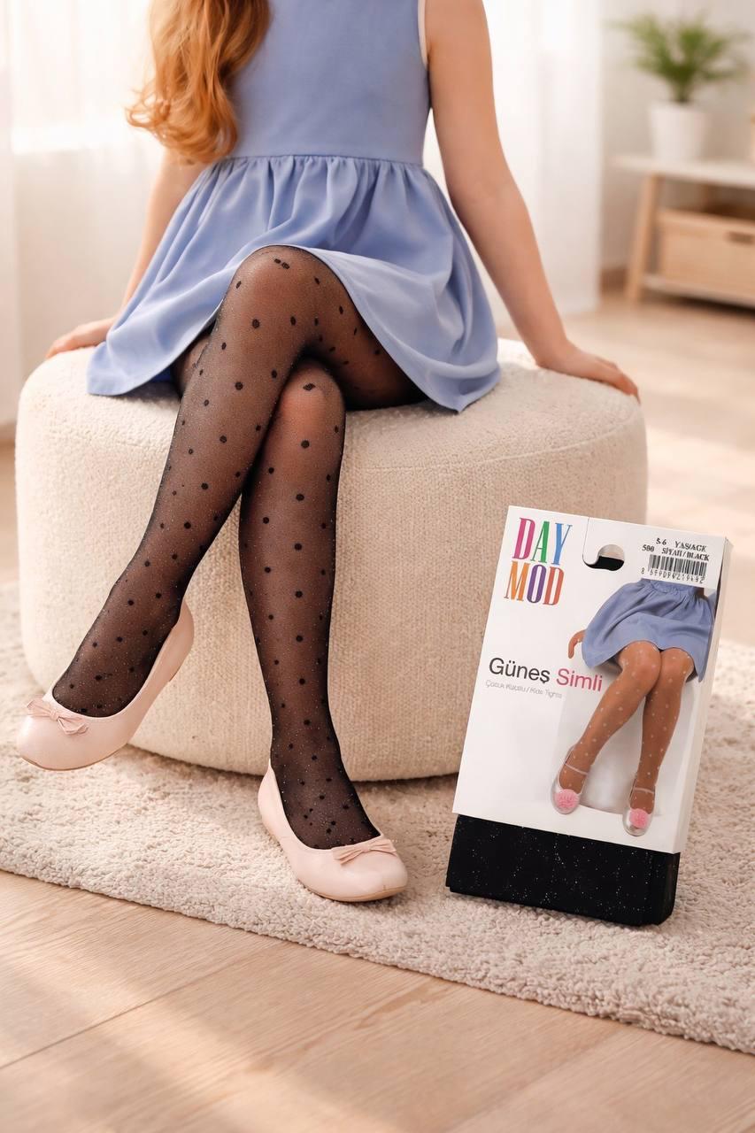 Колготи капронові для дівчинки Day Mod горошок з люрексом 9-10 років 132-144 см Чорний (2127005 )