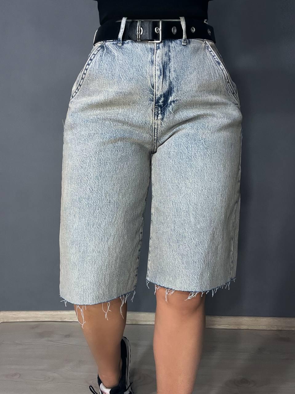 Шорти жіночі джинсові LIUZIN 1358 SKATER бермуди подовжені з чорним ремінем р. 25 Блакитний (24139843)