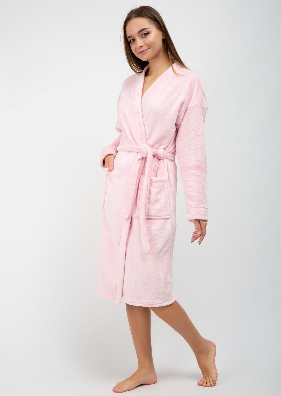 Халат-кимоно женский Roksana на запах с длинными рукавами и карманами веллсофт стриж M Светло-розовый (1209/90020)