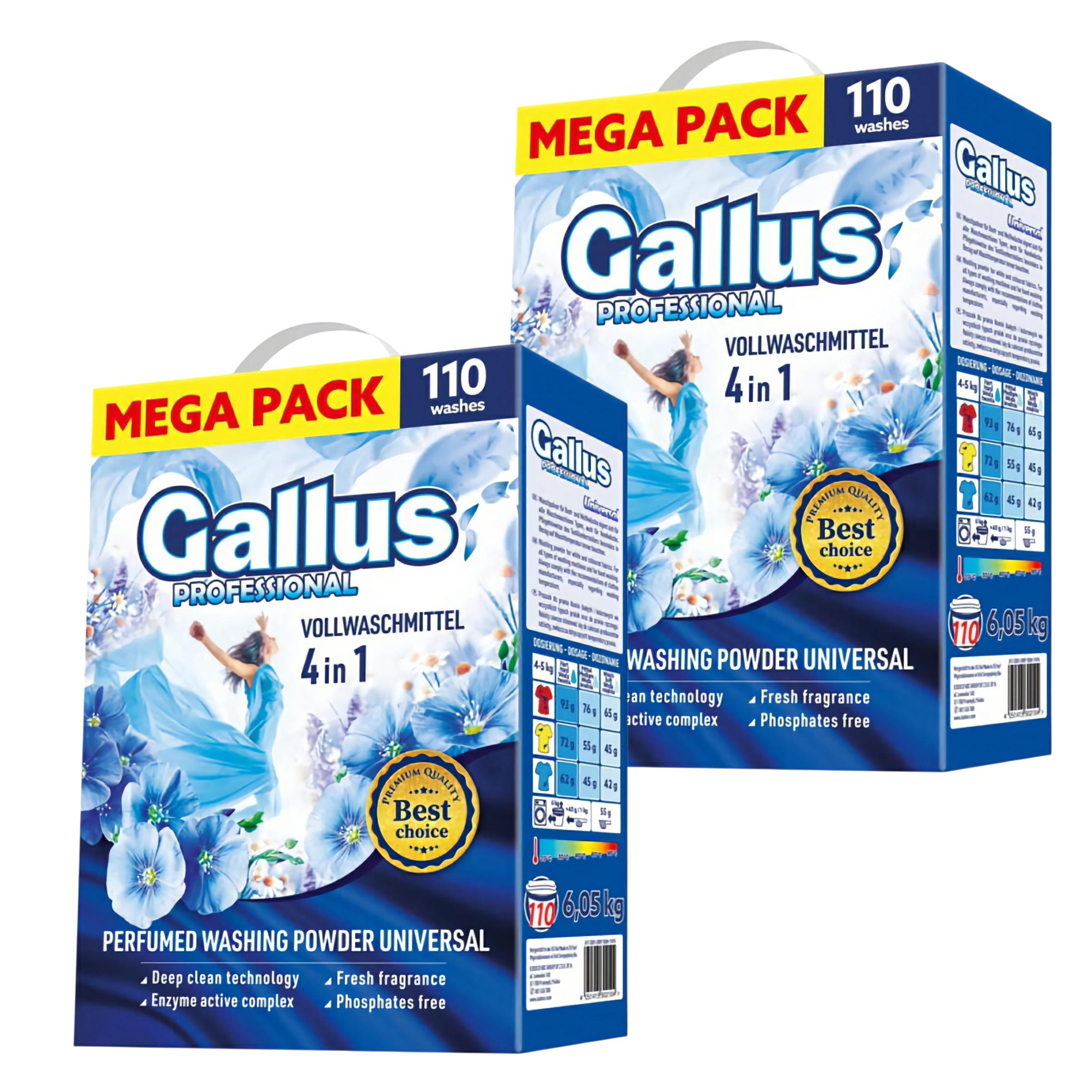 Набор парфюмированого стирального порошка Gallus Professional 4в1 Universal 6,05 кг 110 циклов стирки 2 шт. (302104-2)