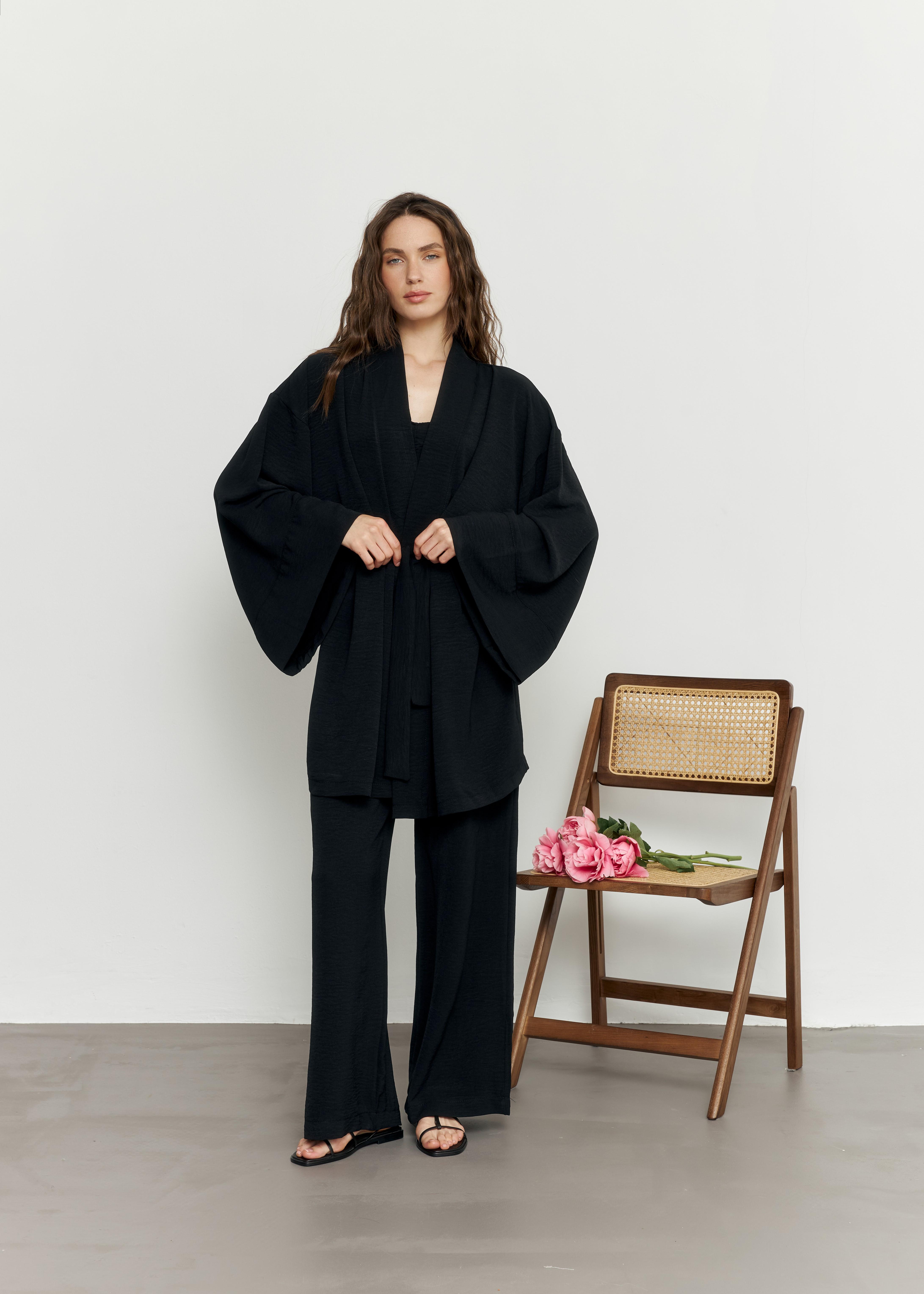 Костюм женский летний ZF Inspire 1613 Кимоно L-XL Черный (1613-Black-L-XL)