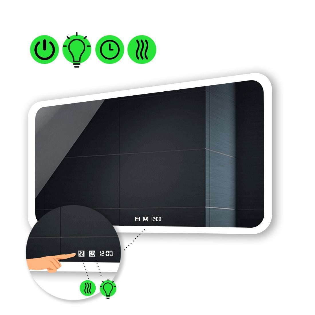 Зеркало с LED подсветкой Ahana с двумя сенсорами/часами и подогревом 90x80 см (Ahanag94)