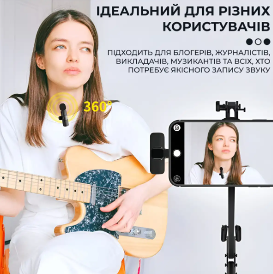 Микрофон петличный беспроводной K9 для iOS и Android Черный - фото 8