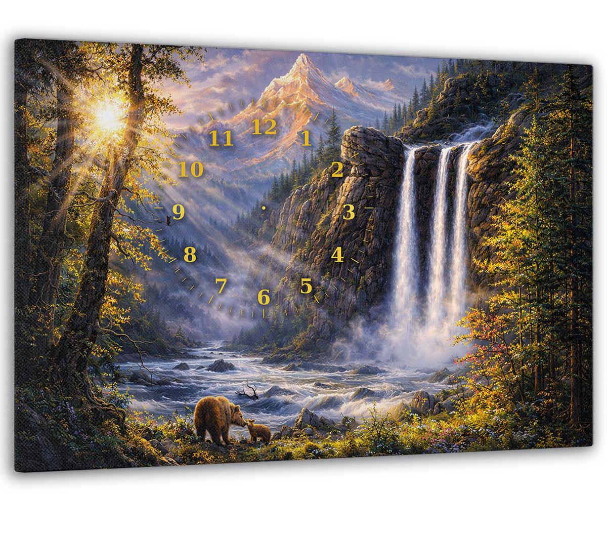 Настенные часы на холсте Горный водопад 53х72 см (K533)