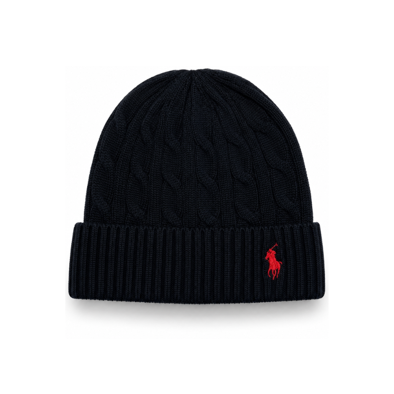 Шапка Polo Ralph Lauren унисекс красный логотип вязаный One Size Черный (444-uzx-8on)