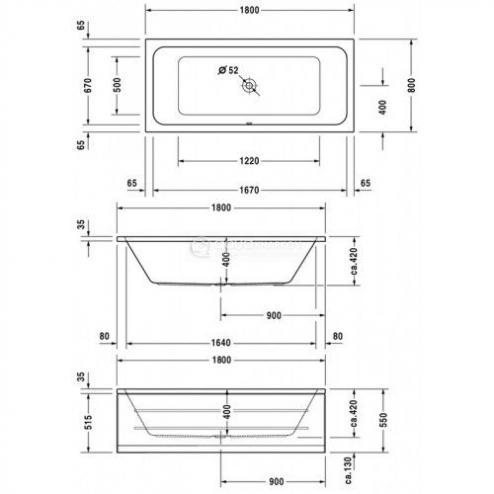 Ванна акриловая Duravit D-Code 180х80 см - фото 3