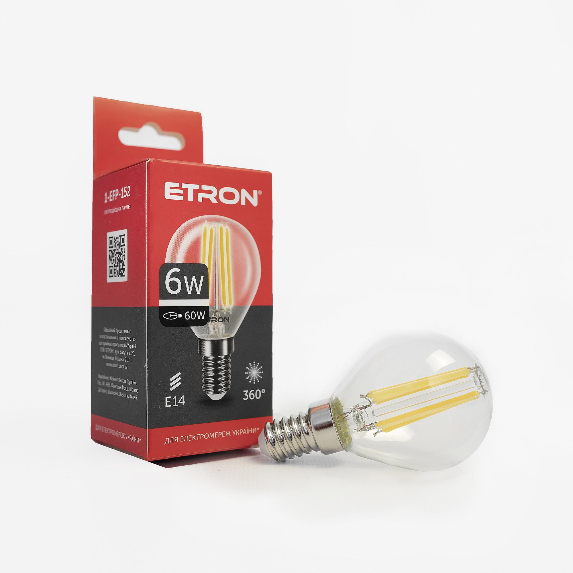 Лампа LED ETRON Filament G45 E14 6W 4200K прозрачное стекло (1-EFP-152)