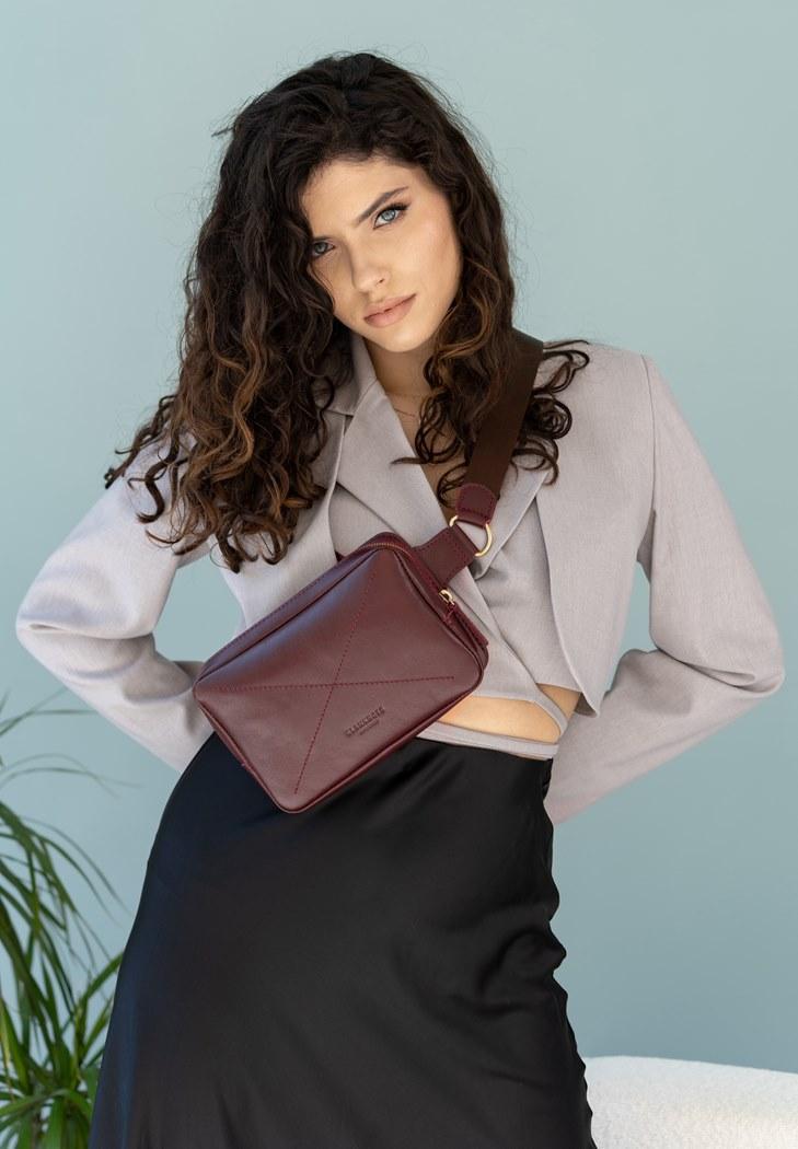 Поясна сумка шкіряна Dropbag Mini Krast Бордовий (A-026485)