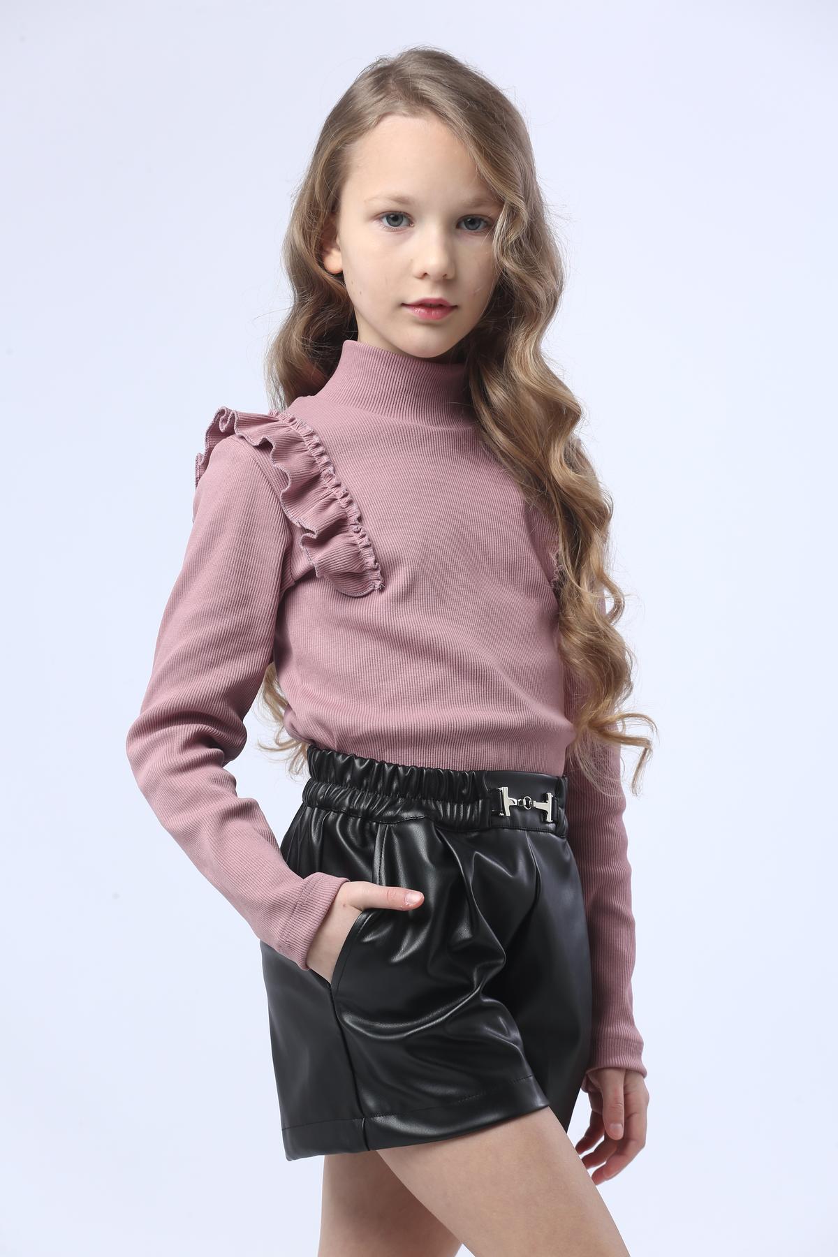 Гольф подростковый для девочки IRmAS 1046 в рубчик 128 см Пудровый