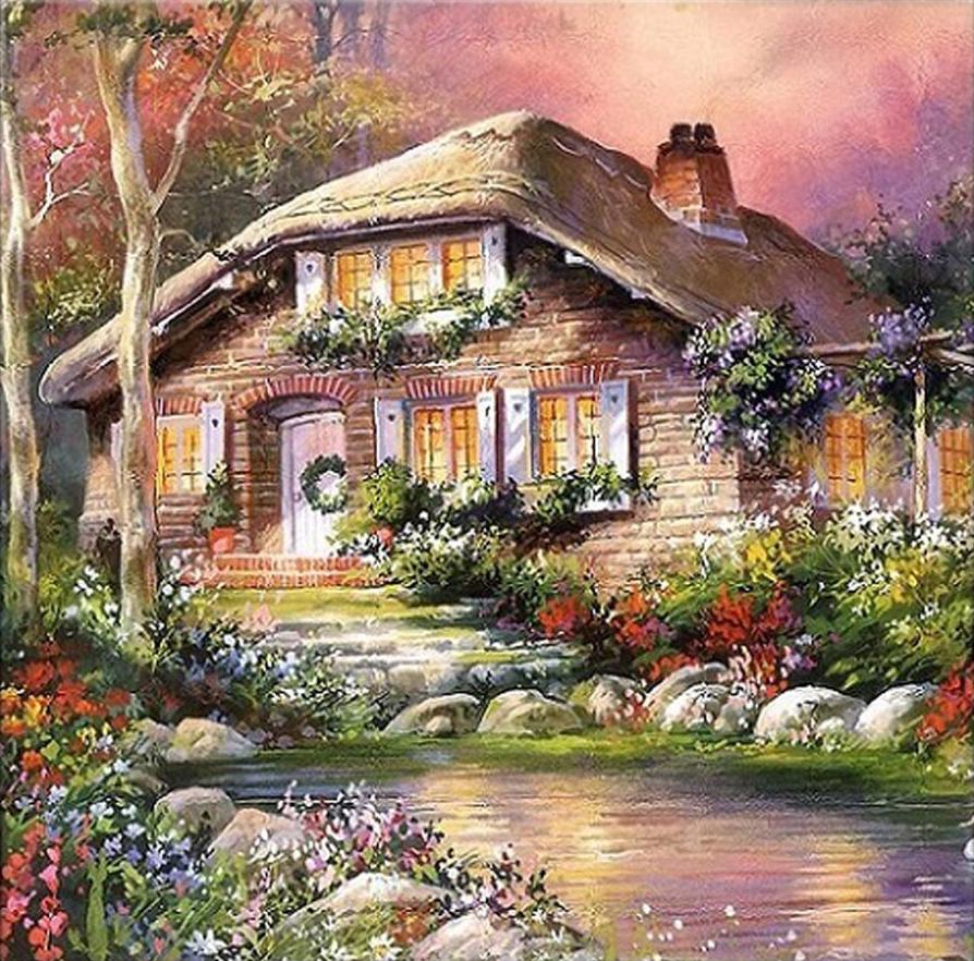 Алмазная мозаика Emerald Craft Домик у Реки полная выкладка 30x30 см (17746)