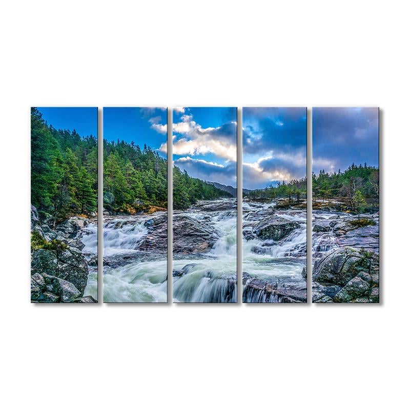 Картина модульная Быстрое течение реки пороги 5 модулей 80x120 см