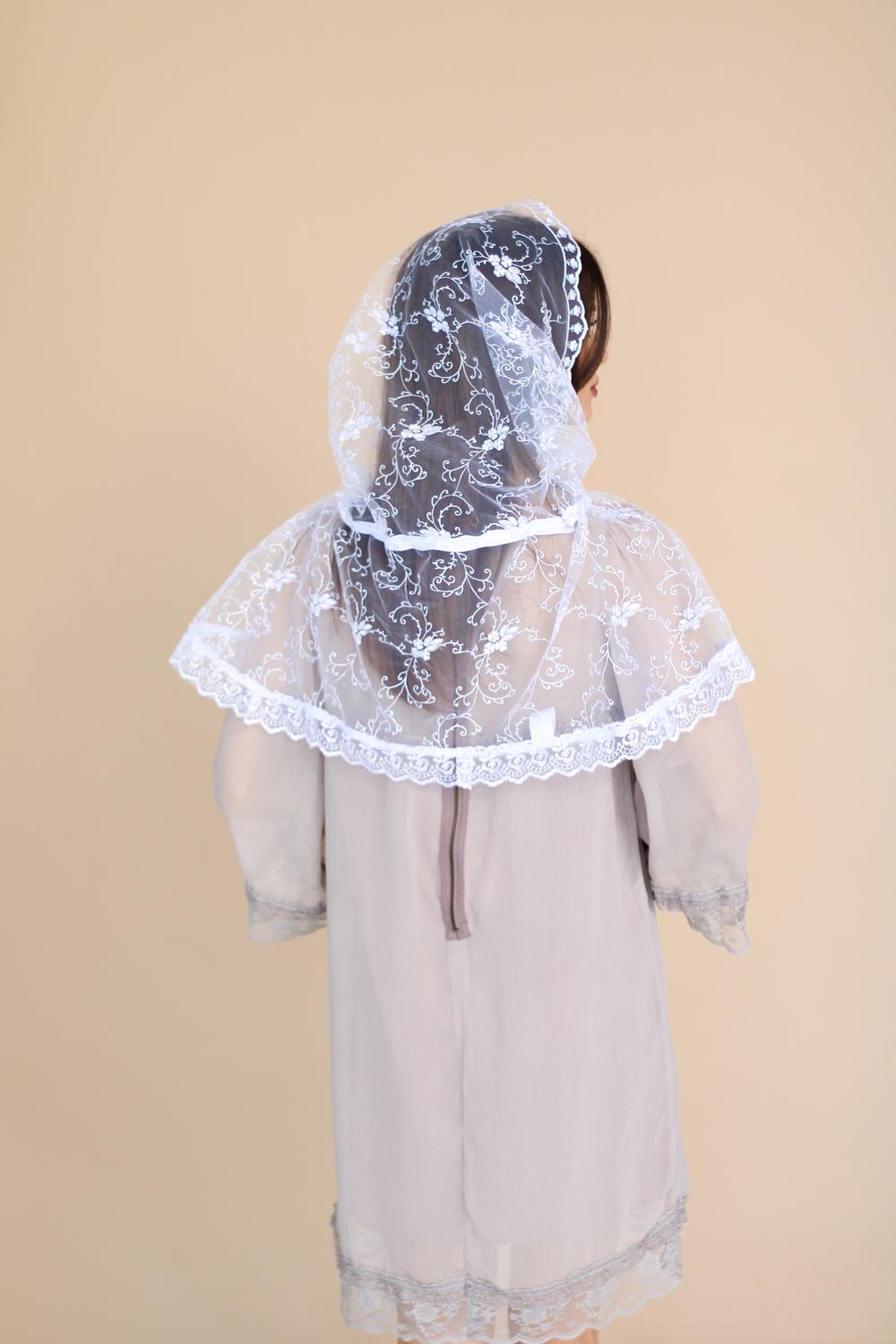 Палантин на голову для храму Білий (п011) - фото 4