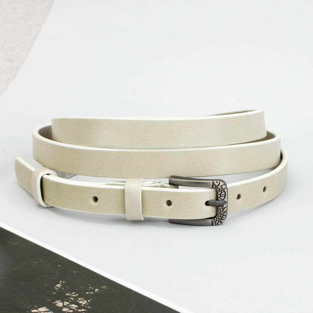 Ремень женский кожаный PS-1581 узкий 115 см Кремовый